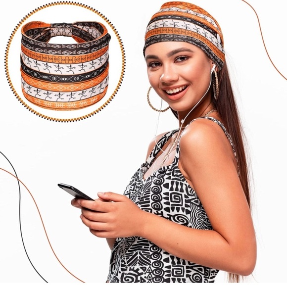 6 Pieces Headband with Buttons African Headband Bobo Knot Turban Wide.​​ main image 5
